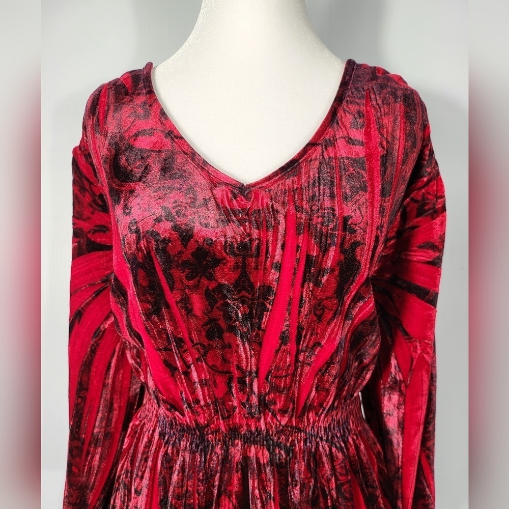 Cato Woman Red Black‎ Velvet Burnout V-Neck Dress Plus Size 18/20W Long Sleeve